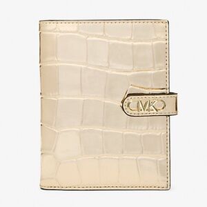 Michael Kors Empire Metallic Crocodile Embossed Leather Passport Wallet
Pale Gld